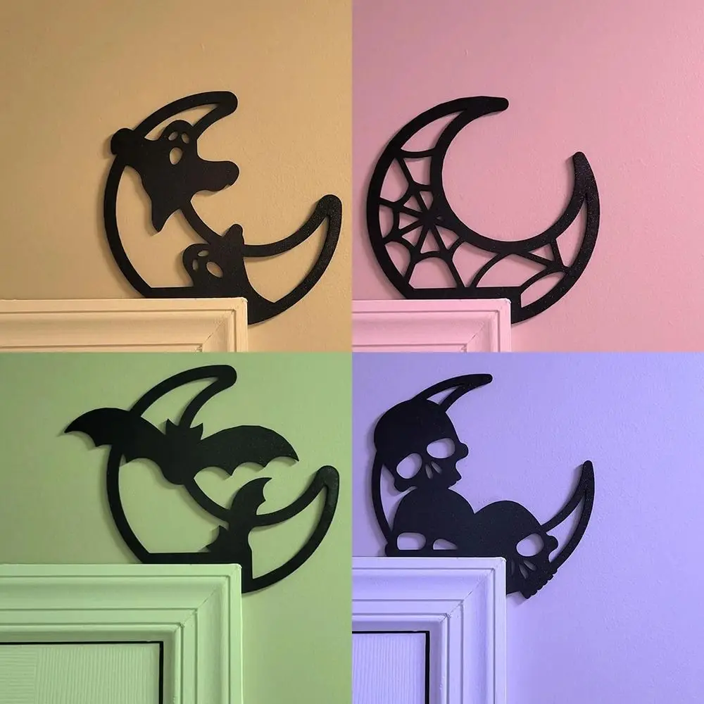 Home Decoration Spooky Halloween Door Corner Decoration Black Ghost Door Corner Decorative Plate Bat Metal Door Topper Decor