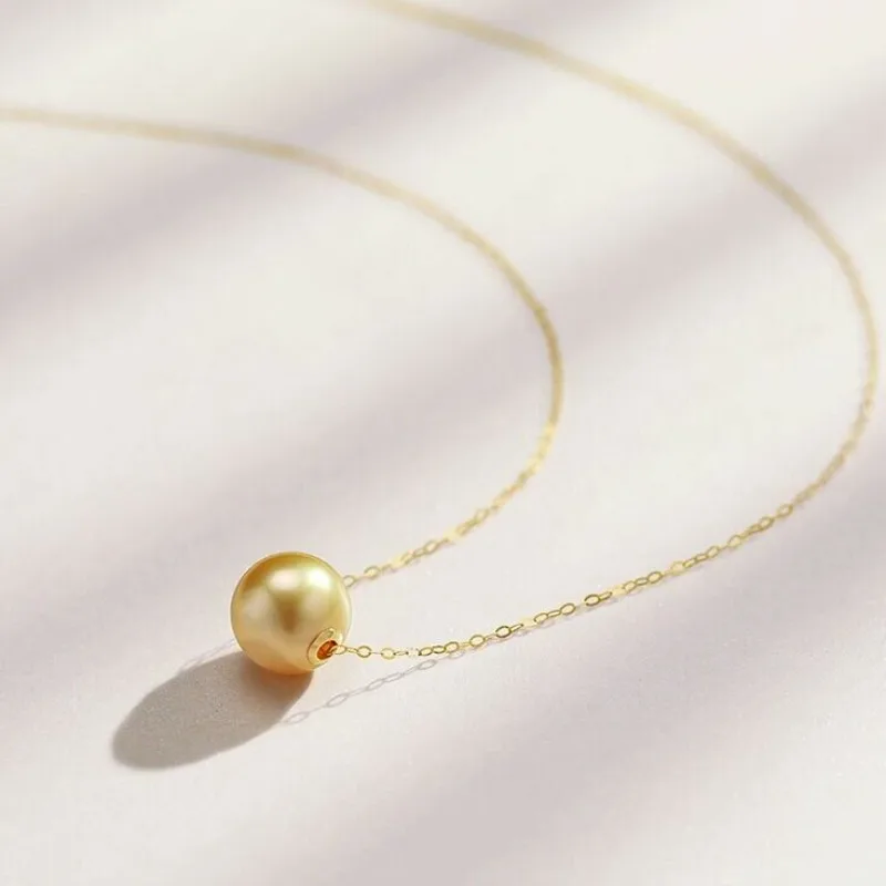 Stunning 8-9mm Gold AAA South Sea Natural Pearl Women's Pendant Necklace 18inch 14K