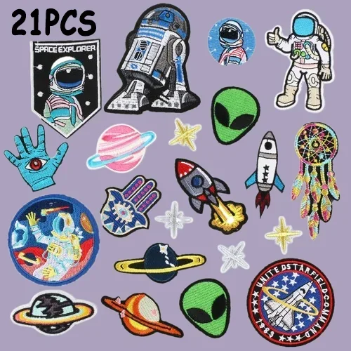 Cartoon Embroidery Patch Set Astronaut Spaceship Alien DIY Clothes Badge Iron on Patches Bags Hats Kids Personalized Accessories