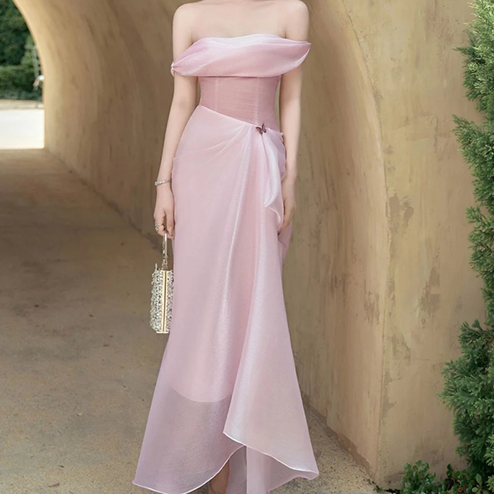 

Modern Straight Ankle Length Strapless Off the Shoulder Jersey Sleeveless Evening Dress Classic Photo Color vestidos de fiesta