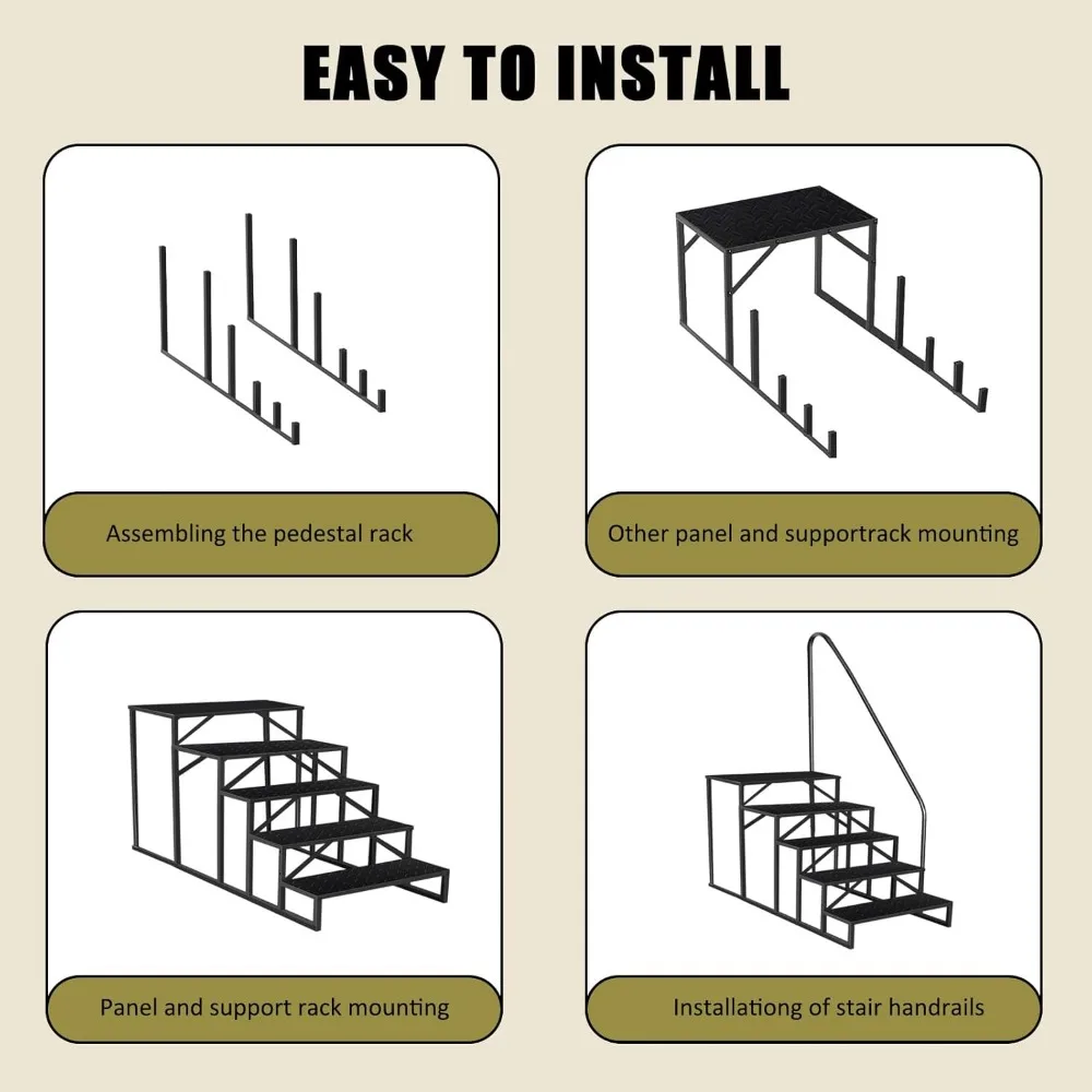 บันได, บันไดพับพร้อมที่จับ, บันไดสระว่ายน้ำแบบแข็งแรงสำหรับสระว่ายน้ำเหนือพื้นดิน รับน้ำหนักได้ 660 ปอนด์, บันไดสำหรับรถบ้าน บันไดกลางแจ้ง บันไดรถบ้านสำหรับการเข้าถึง