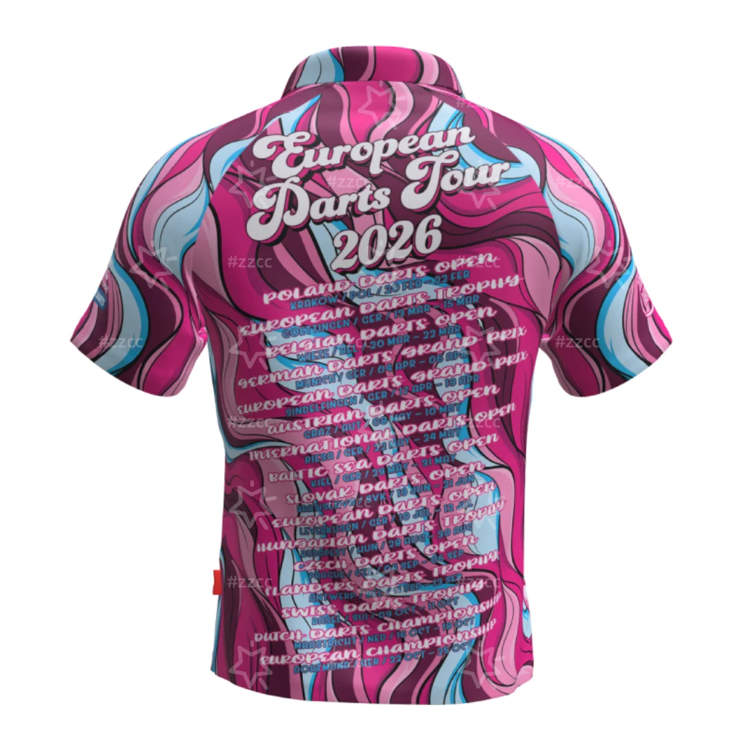 

Футболка PDC Tourshirt V13 Pink Riptide 2026, официальная футболка для дартса, быстросохнущая спортивная футболка, мужская футболка, детская одежда, футболка Y2k для женщин