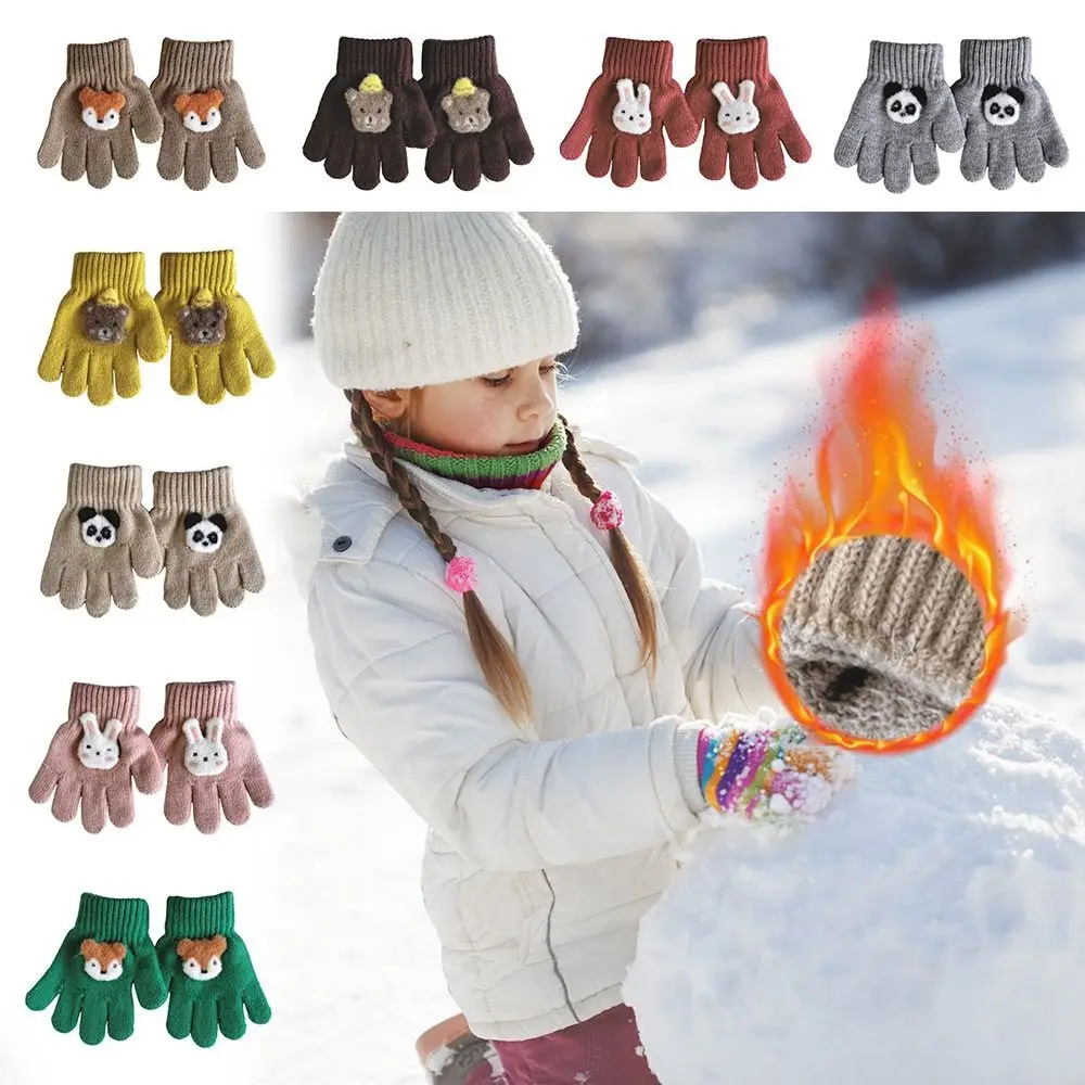 Cold Proof Autumn Winter Gloves Windproof Thickened Children Baby Gloves Thermal Thick Snow Gloves Cartoon Panda Rabbit