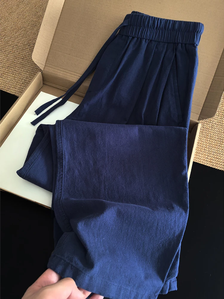 Deep Sapphire Casual Pants Men's Loose Wide Fit Knife  mat Sle Autumn Spring Faion Comfortable Breathable