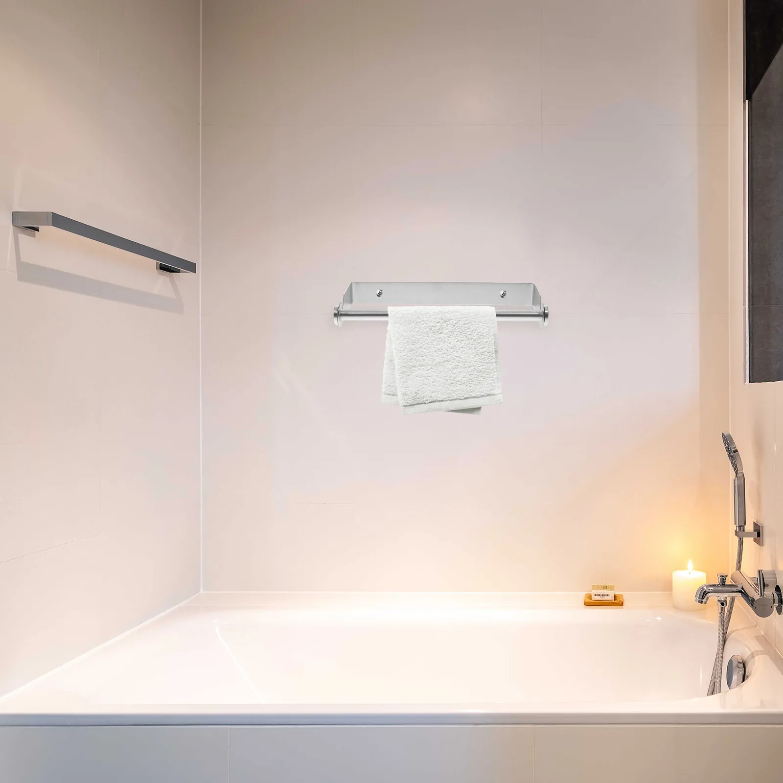 

Stainless Steel Bathroom Towel Rack Wall Mount Compact Space Saving Bath Towel Holder Shelf Rust Proof Scratch Resistant