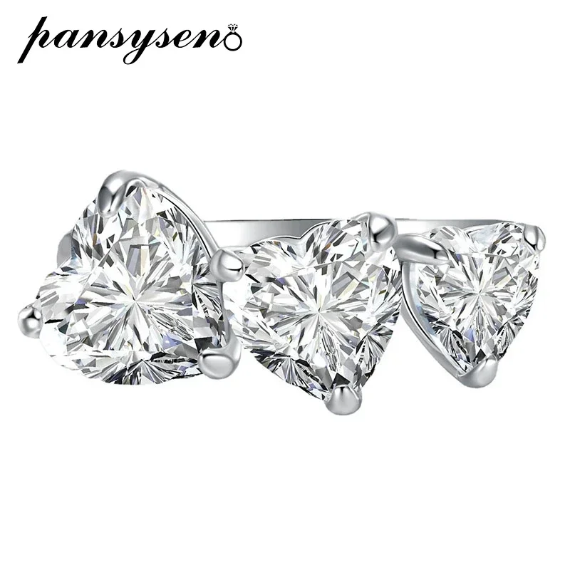 

PANSYSEN 100% 925 Sterling Silver Love Heart High Carbon Diamond Gemstone Ring Wedding Engagement Fine Jewelry Gift for Women