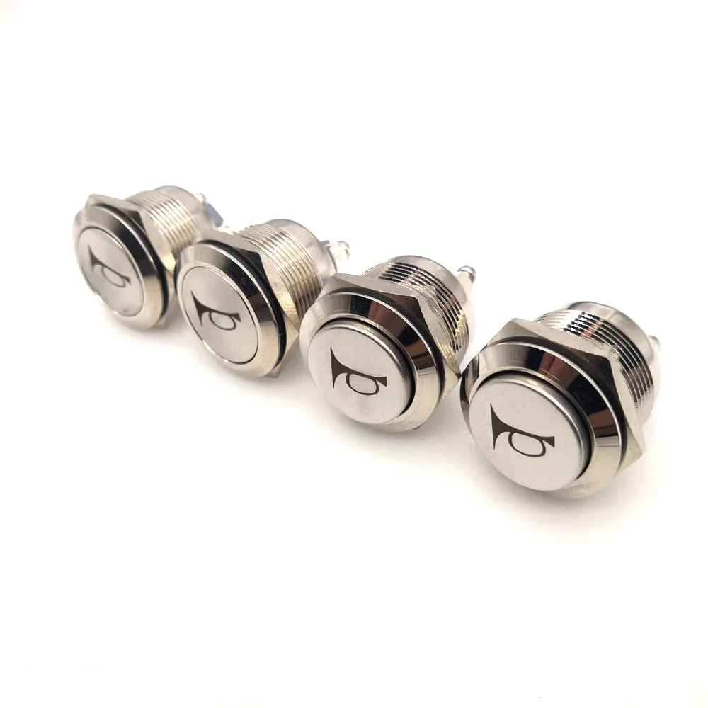 22mm Push Button Horn Switch 5A Momentary  Waterproof  Metal Screw Terminal Feet 1NO  Custom Symbol Logo