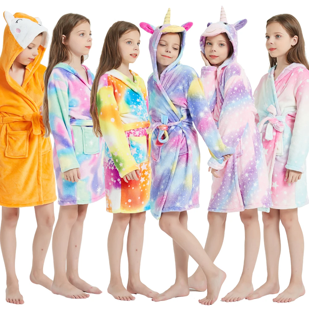 Kids Bathrobe For Girls Children Clothing Girl Flannel Bath Robe Clothes Boys Cartoon Night Robe Kids Pajamas For Baby 1-8 Years