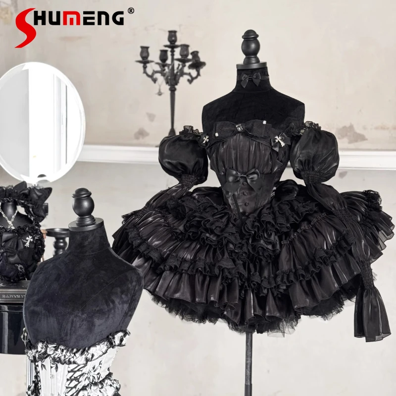 

Dark Goth Cosplay Short Dress Spring and Summer New Girls Sexy Tube Top Party Lo Fluffy Multi-layer Cake Princess Style Dresses