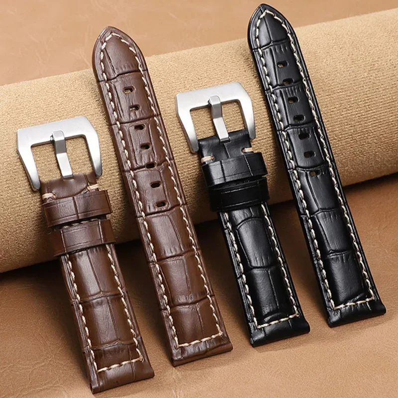 Vintage Leather Watch Strap for Panerai for Seiko Men Women Watch Band Blue Khaki Black Bracelet 20/22/24/26mm Watch Accessories