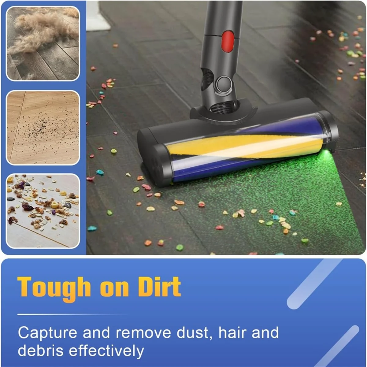 다이슨 진공 부착물용 LED 소프트 롤러 클린 헤드, 단단한 바닥용 먼지 및 이물질 조명, V7 V8 V10 V11