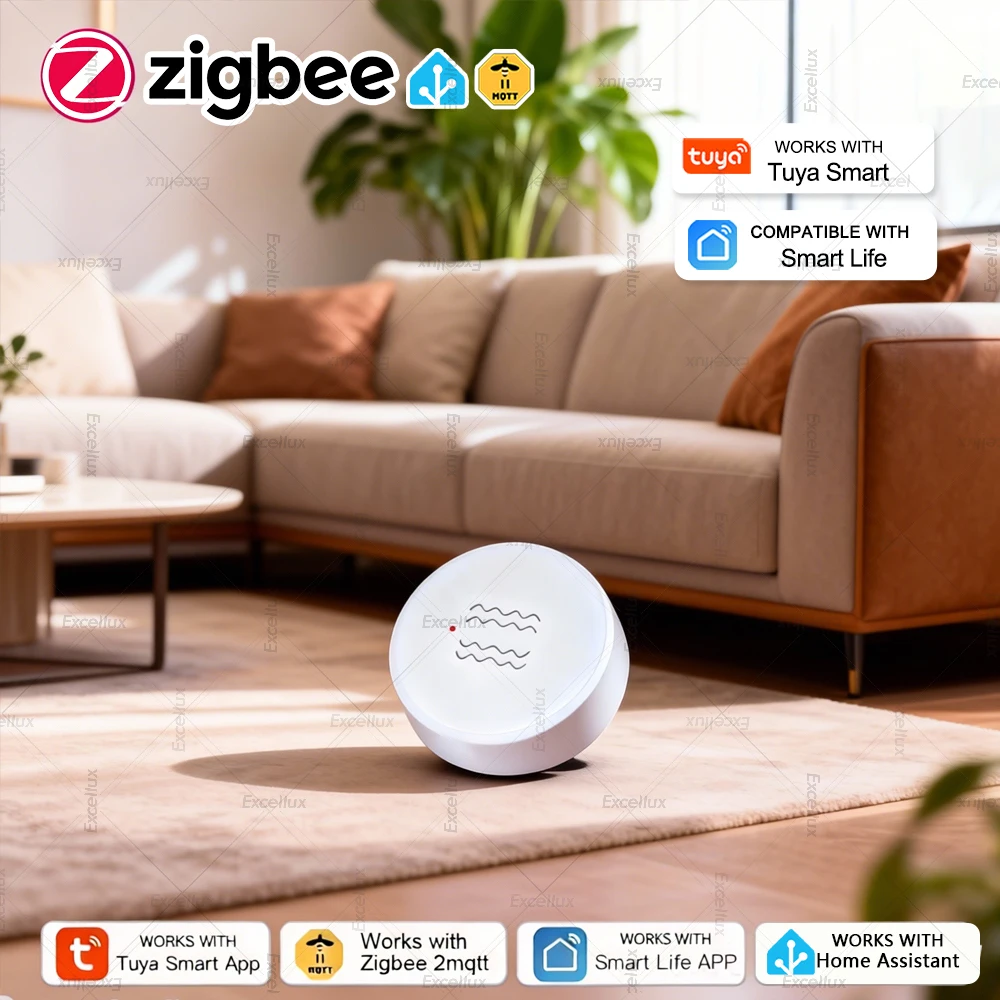 Tuya Zigbee Trillingsalarm Detector Smart Life App Melding Real-Time Monitor Trillingswaarschuwing Sensor Ondersteuning Zigbee2MQTT