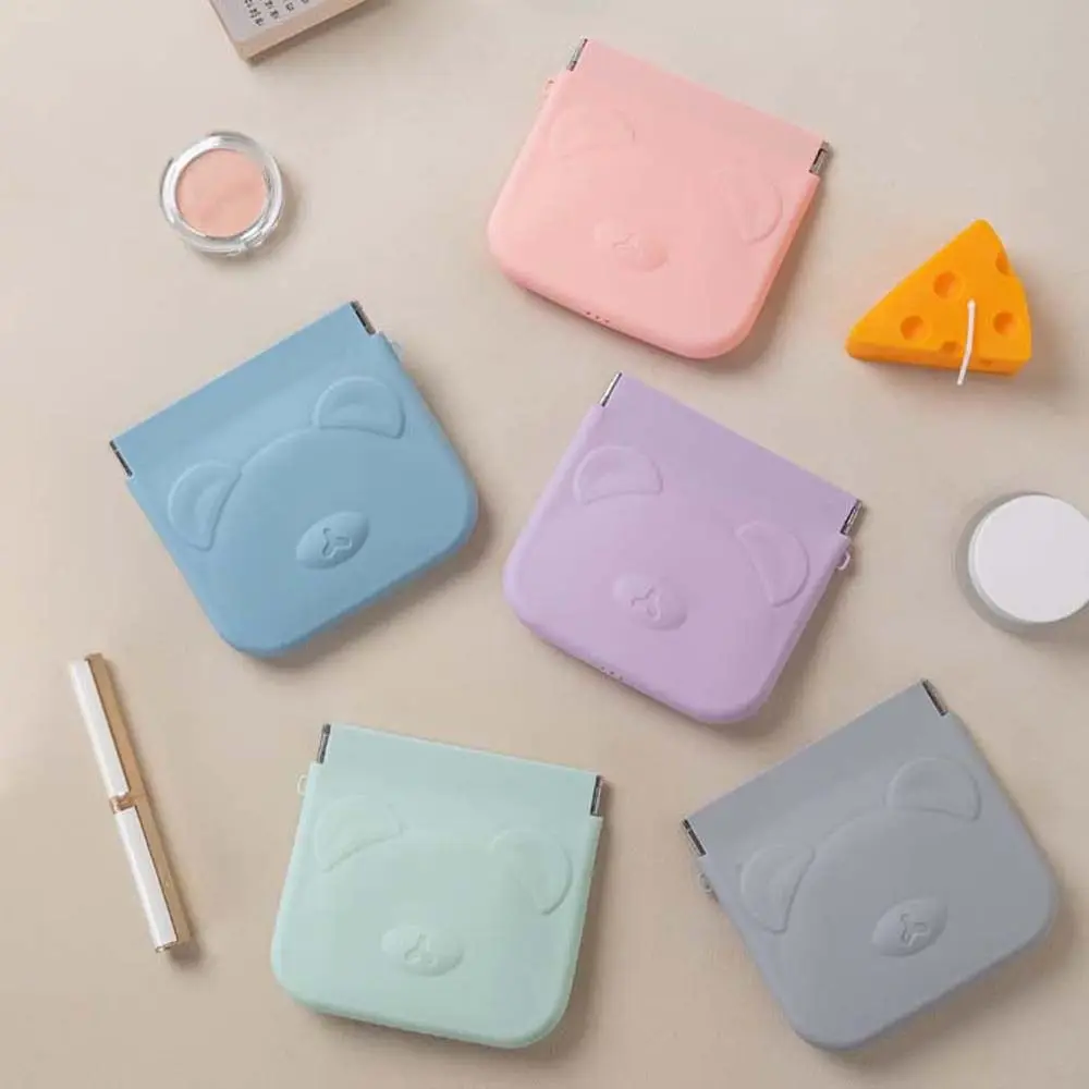 Solid Color Silicone Bear Coin Purse Cartoon Animal Waterproof Mini Square Makeup Bag Large Capacity Storage Bag