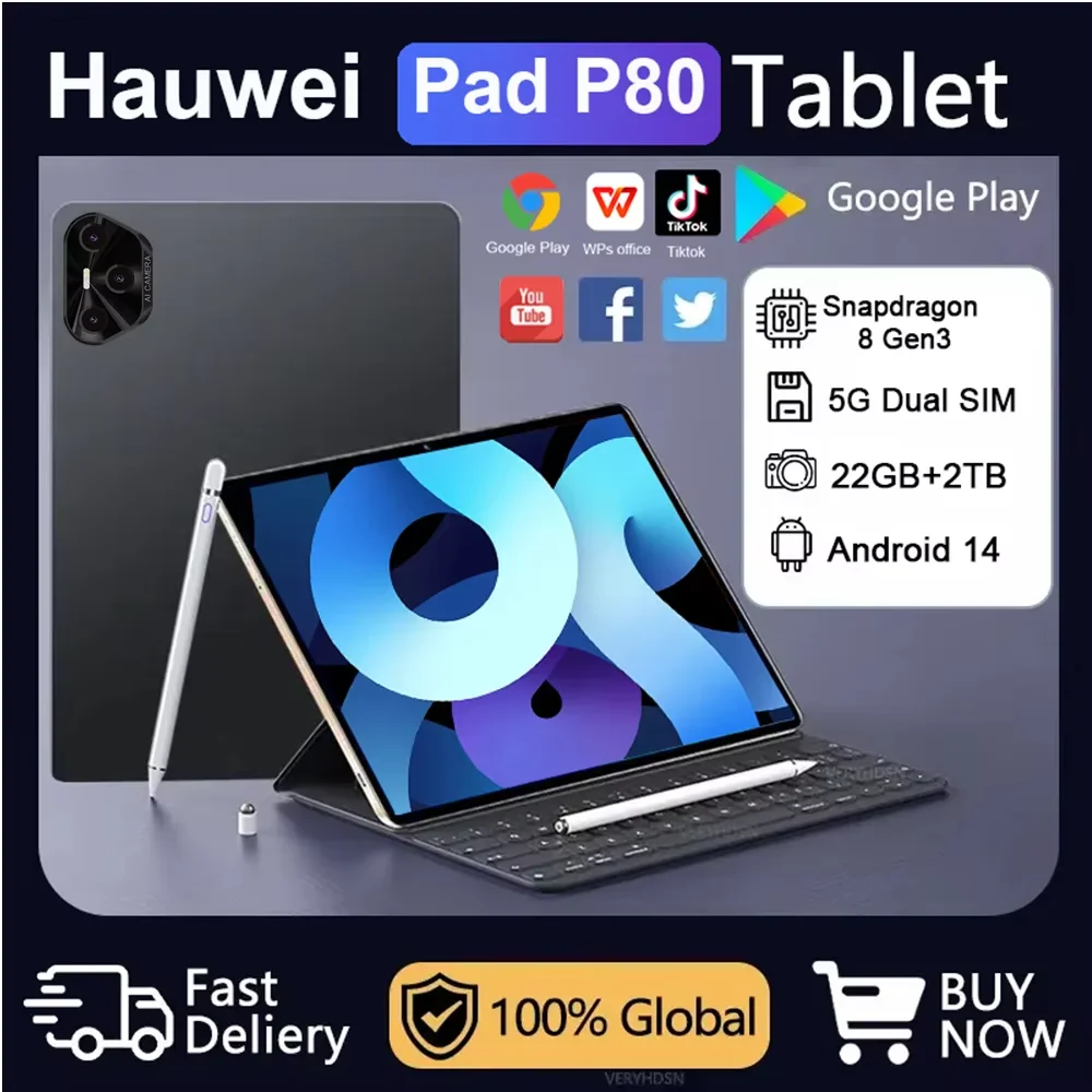 

2025 Global Hauwei Pad P80 Pro Tablet PC 11Inch HD 4K Screen Android15 Snapdragon8Gen3 5G Network WiFi GPS Tablet PC