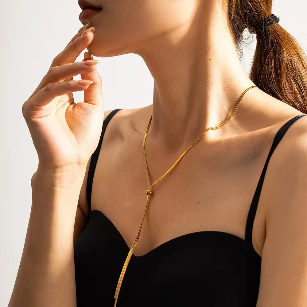 100cm Minimalist Long Snake Bone Chain Necklace for Women Girls Pulling Long Tassel Sweater Chain Necklace Banquet Charm Jewelry