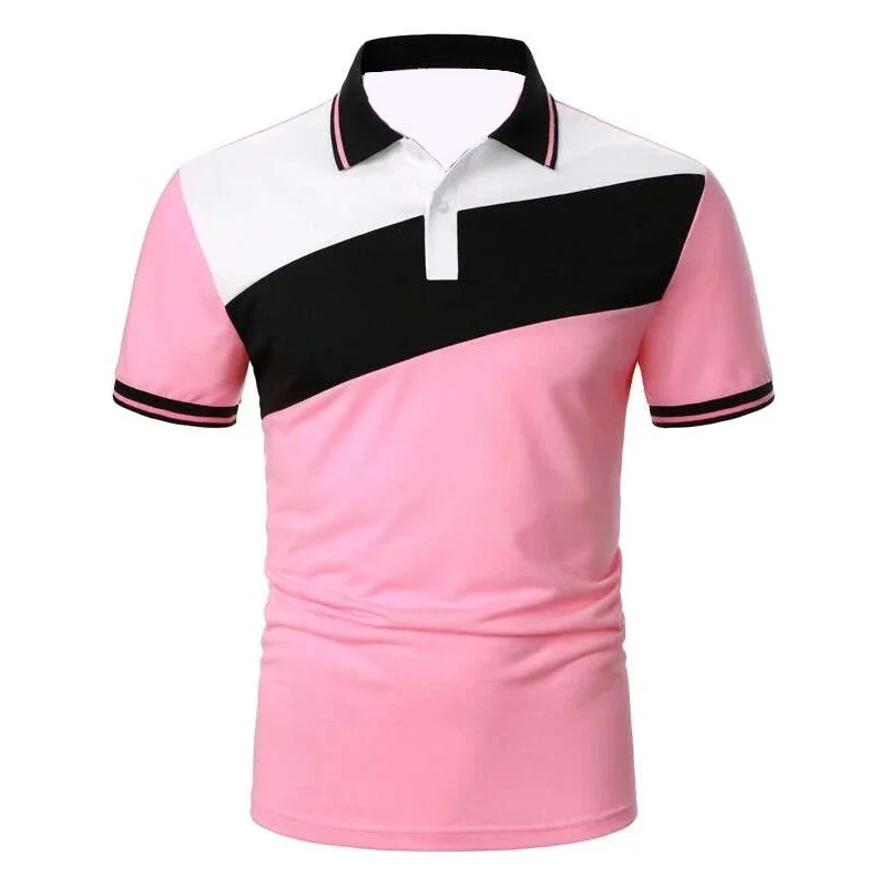 Polo con estampado 3D de bloques de Color para hombre, camiseta con patrón de rayas coloridas, Tops informales con solapa, camisetas de calle holgadas de manga corta