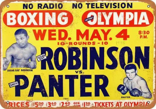 Metal Sign - 1955 Sugar Ray Robinson in Detroit - Vintage Look Reproduction