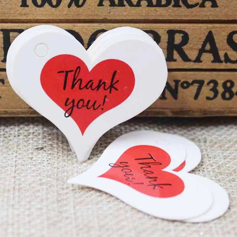 100pcs 4x2.6cm Cute Heart Hand Made with Love Kraft Paper Tags Thank You Labels Label Gift Jewelry Display Costume Price Tags