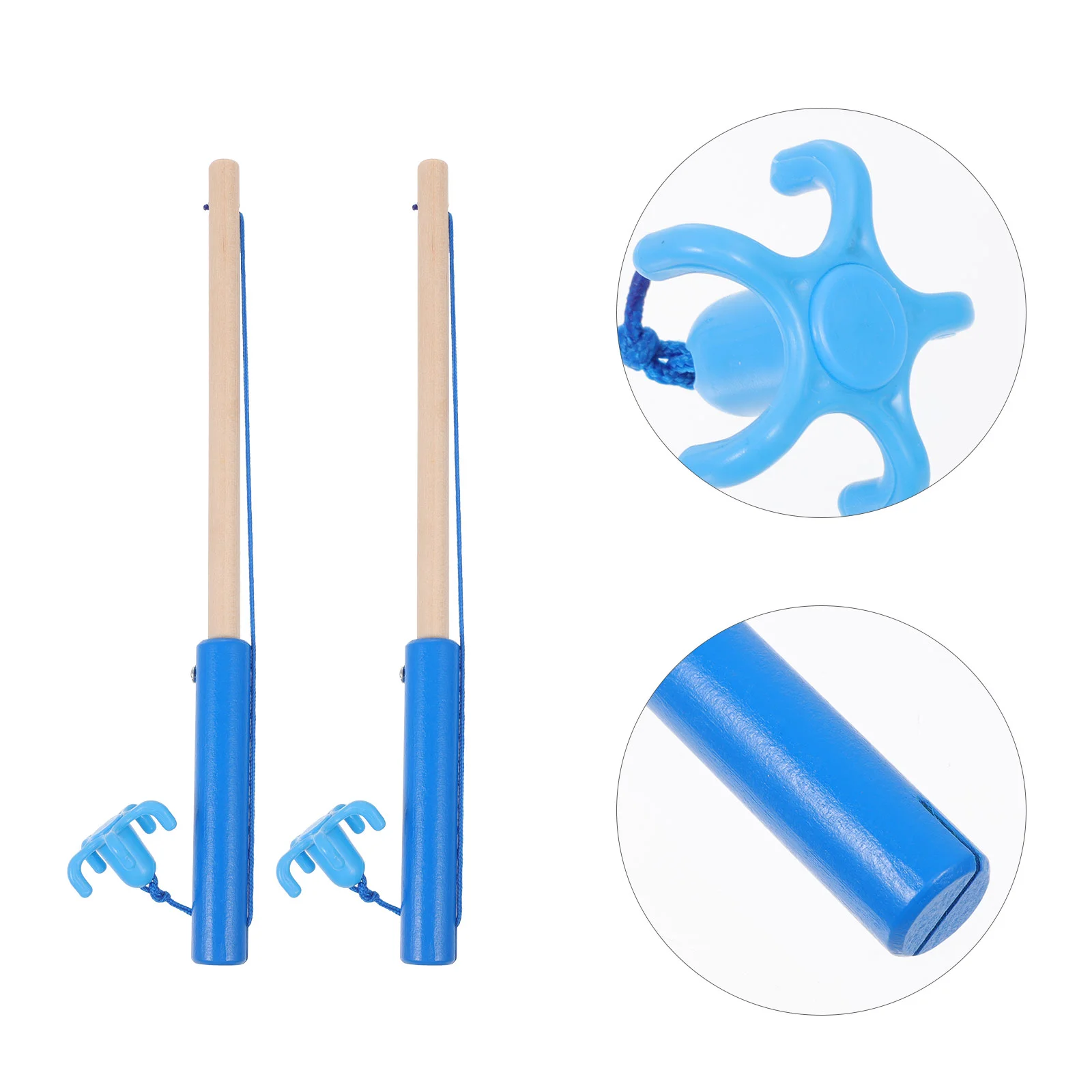 2 Pcs Children's Fishing Toys Wooden Rod Learning Kids Educational Game Magnetic Creative Pole