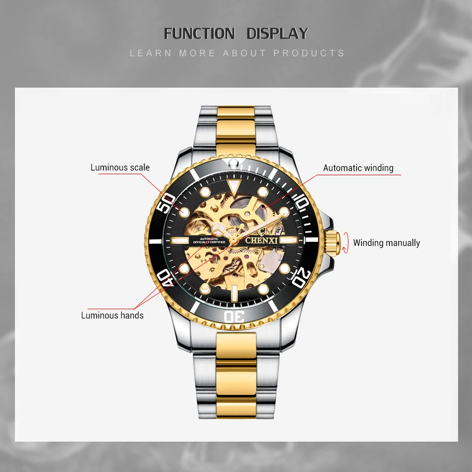 CHENXI Brand Luxury Classic Blue Men Watches Automatic Mechanical Wristwatch Male Waterproof Stainless Steel Watch Man Gift