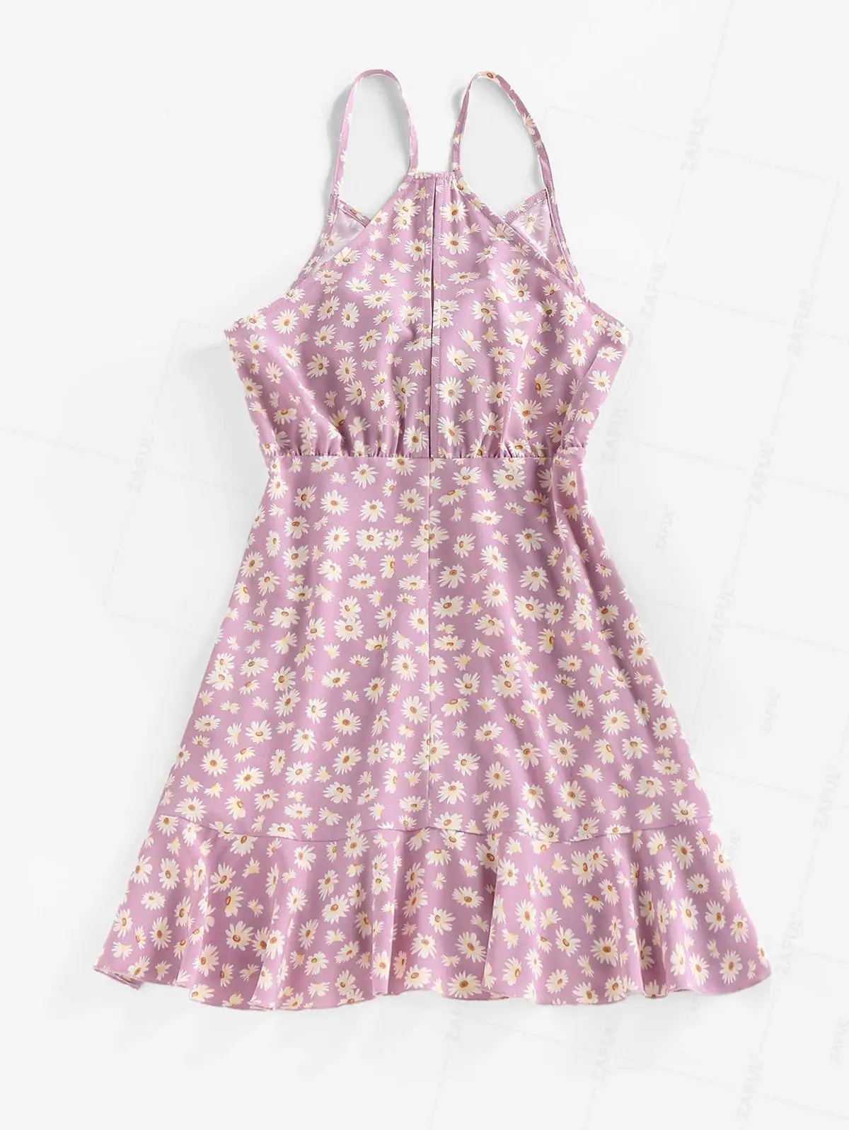 ZAFUL Women's Daily Casual Daisy Floral Printed V-Neck Bowknot Cami Dress