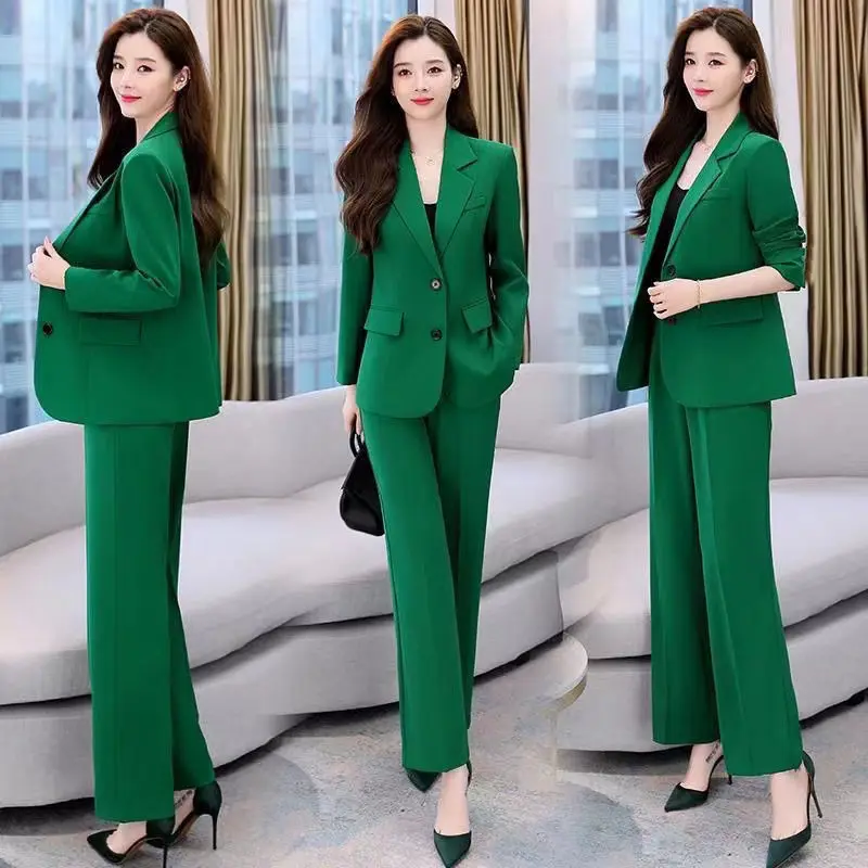 2022 New Spring and Autumn Korean Fashion Suit Slim Casual Wide Leg Pants Two-piece Elegant Women's Suit