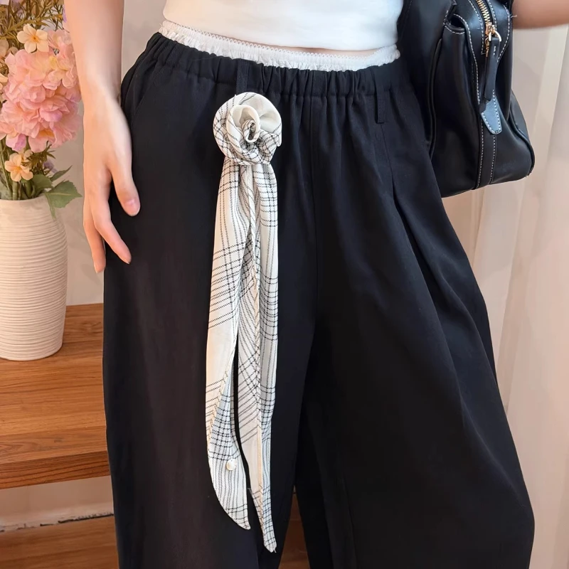 Polka Dot Rose Flower Silk Scarf Women Multi-functional Long Waistband Belt Neck Scarf Neckerchief Silk Headscarf Headbands 1pc