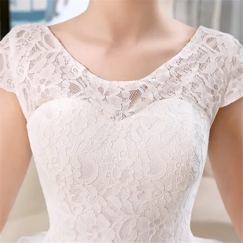 Real Photo Vestidos De Novia Red White Embroidery Sequins Waist Wedding Dresses Lace up Cheap Short Sleeves Bride Frocks HS138