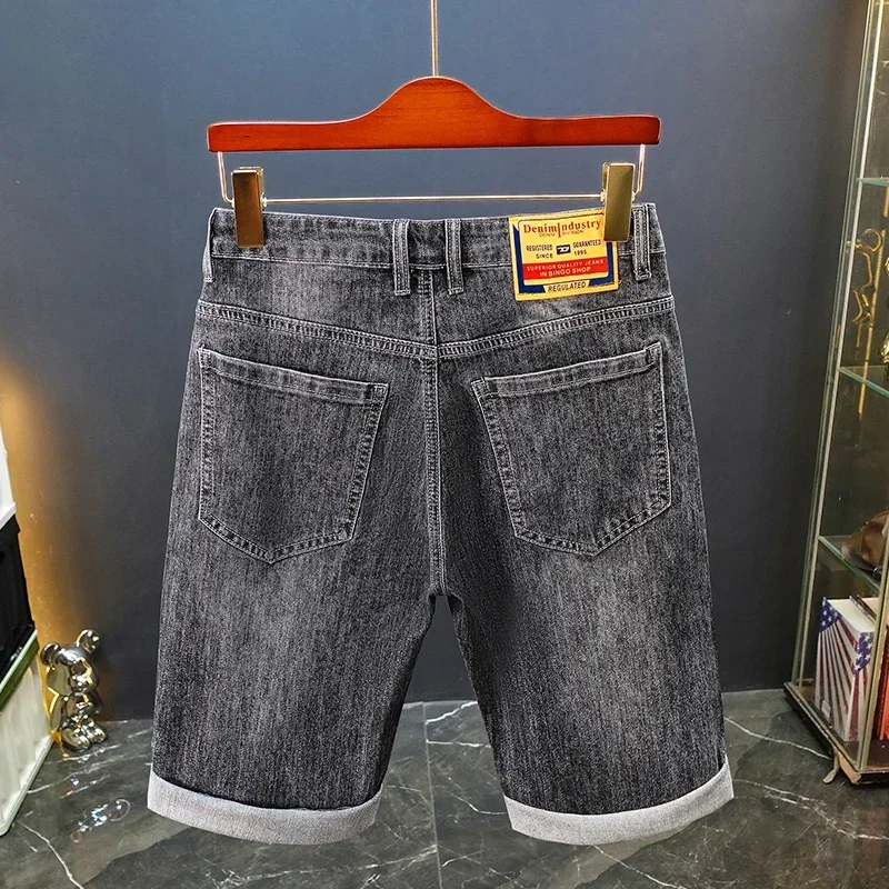 Pop Embroidered Denim Shorts Men Summer New Fashion Streetwear Star Print Straight Slim Elasticity Bermuda Short Pants Male Jean