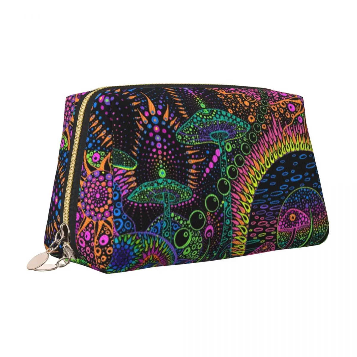 Mushroom Moonrise Trippy Psychedelic Neon Pastel Goth Toiletry Bag Cosmetic Makeup Organizer Ladies Beauty Storage Dopp Kit Case view 4