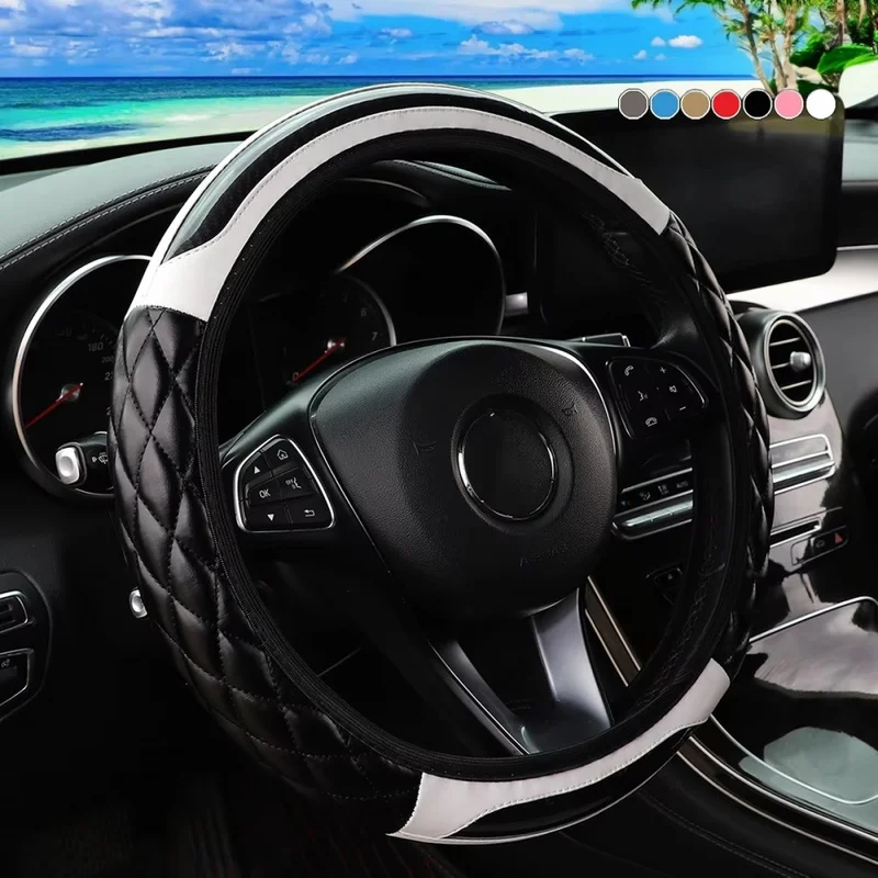 The new car steering wheel cover with crystal carbon fiber three-dimensional embroidery is suitable for 14.5 - 15-inch car inter