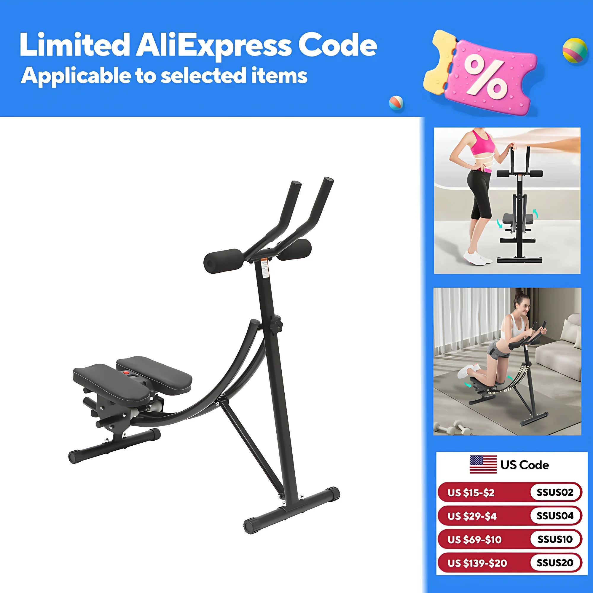 

Adjustable Ab Machine, 3-Level Settings, Carbon Steel Frame, 330lbs Capacity, Silent Rollers