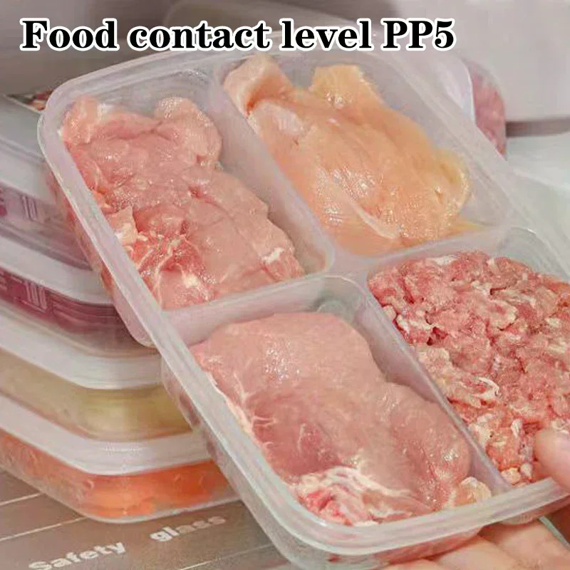 4 Grids Food Fruit Storage Box Portable Compartment Refrigerator Freezer Organizers Sub-Packed Meat Onion Ginger Clear Crisper