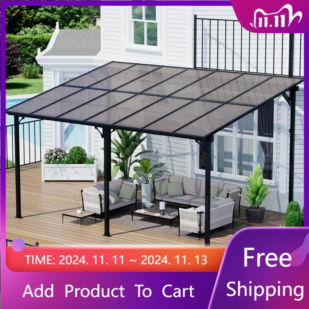 

14' x 10' Wall Mounted Lean to Gazebo Pergola on Clearance, Outdoor Hardtop Pergola with Roof, Large Heavy Duty Metal Awnings