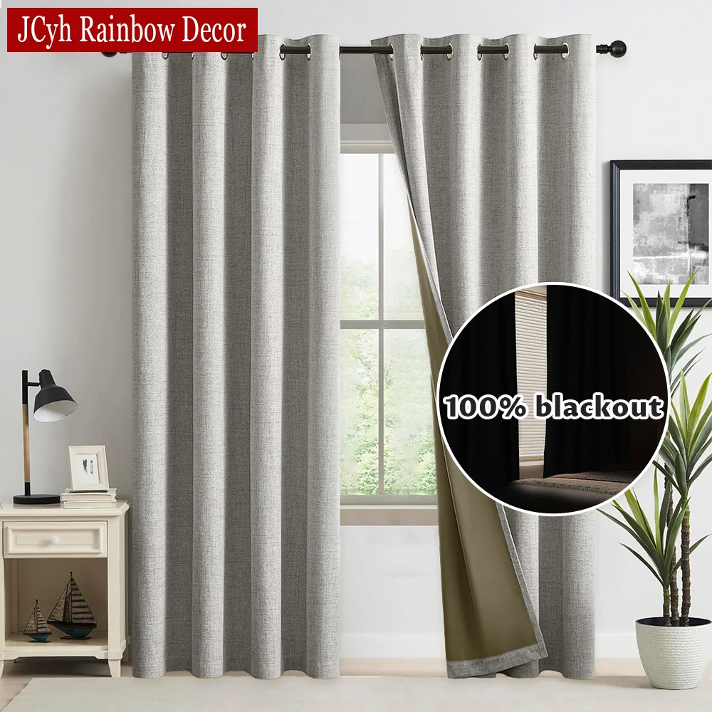 Full Blackout Window Curtains for Bedroom, Faux Linen Look Thermal Curtain for Bedroom, Insulated Drape in Kitchen, Custom Yarn