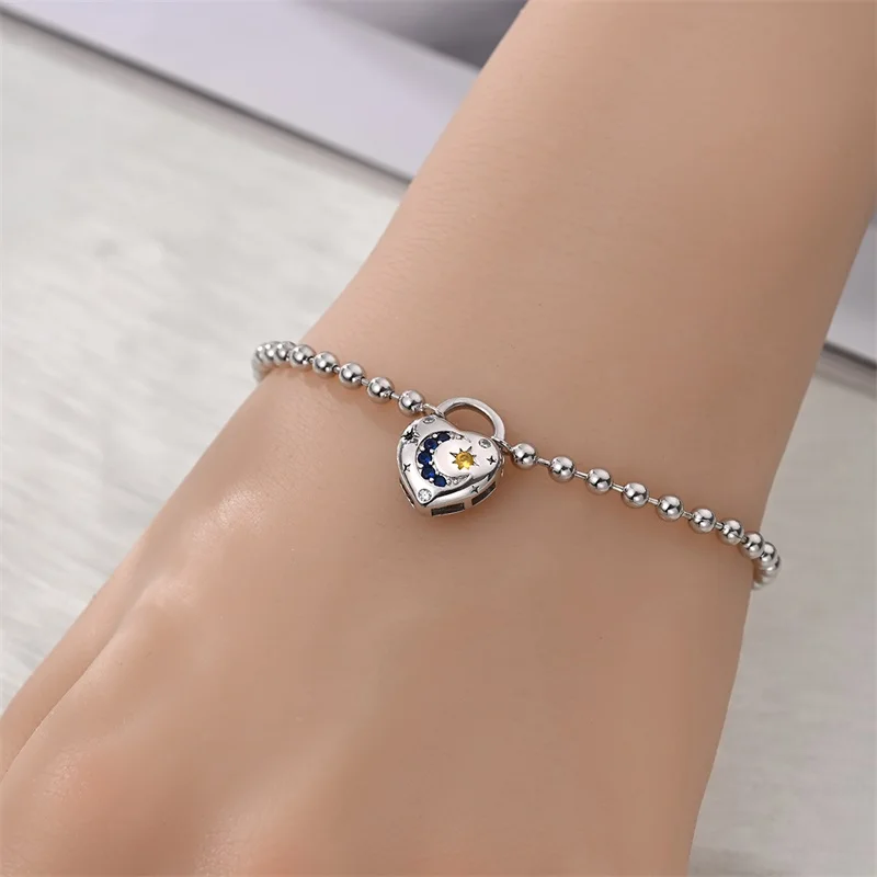 الأصلي 925 فضة أساور أساور نجوم أقمار على شكل قلب المشابك الخرز Charms سوار للنساء DIY بها بنفسك مجوهرات هدية