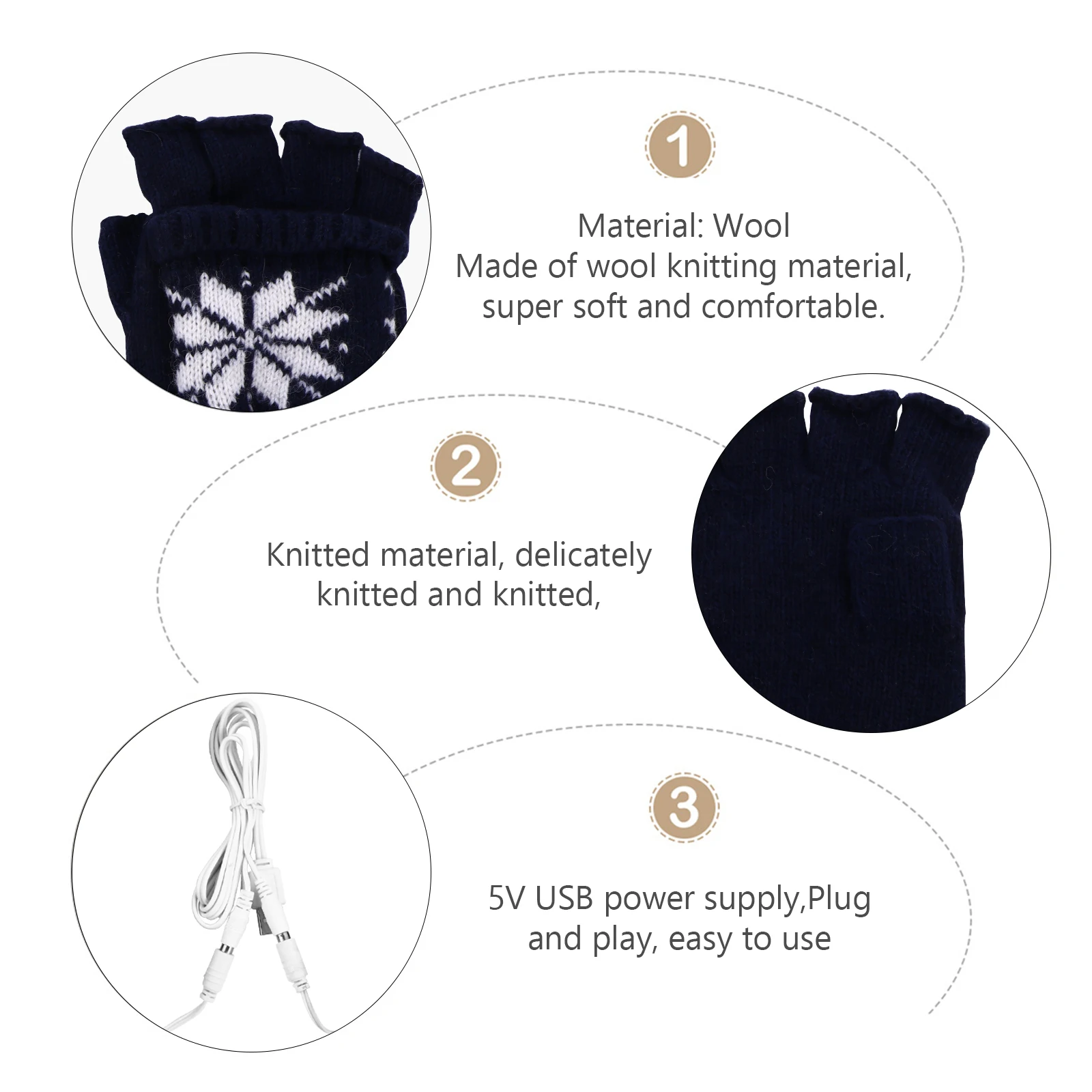 

Heated Gloves Laptop USB Winter Hands Warmer Double Sided Mitten for Women Computer Yarn Unisex Woman