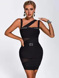 Vestito dalla fasciatura delle donne della cinghia di pizzo Sexy nero sottile avvolto Hip Party Club Dinner Dresses con cintura nuovi abiti estivi 2023 BA211