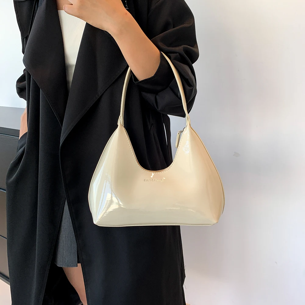 Women Patent Leather Tote Bag Versatile Fashion Shoulder Bag Casual Satchel Hobo Bag Zipper Armpit Bag Girl Dating Purse