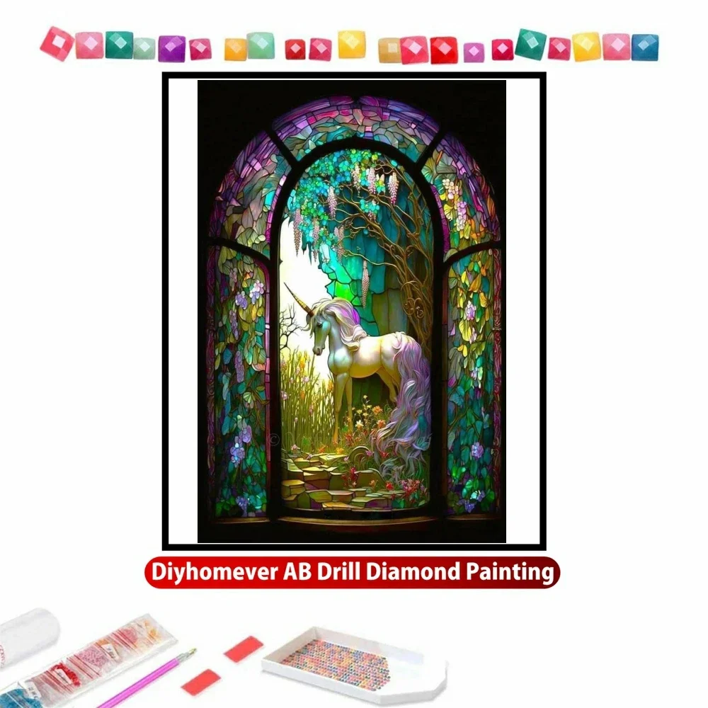 

Stained Glass Horse Unicorn 5D DIY AB Diamond Painting Embroidery Fantasy Animal Cross Stitch Mosaic Picture Handmade Home Decor