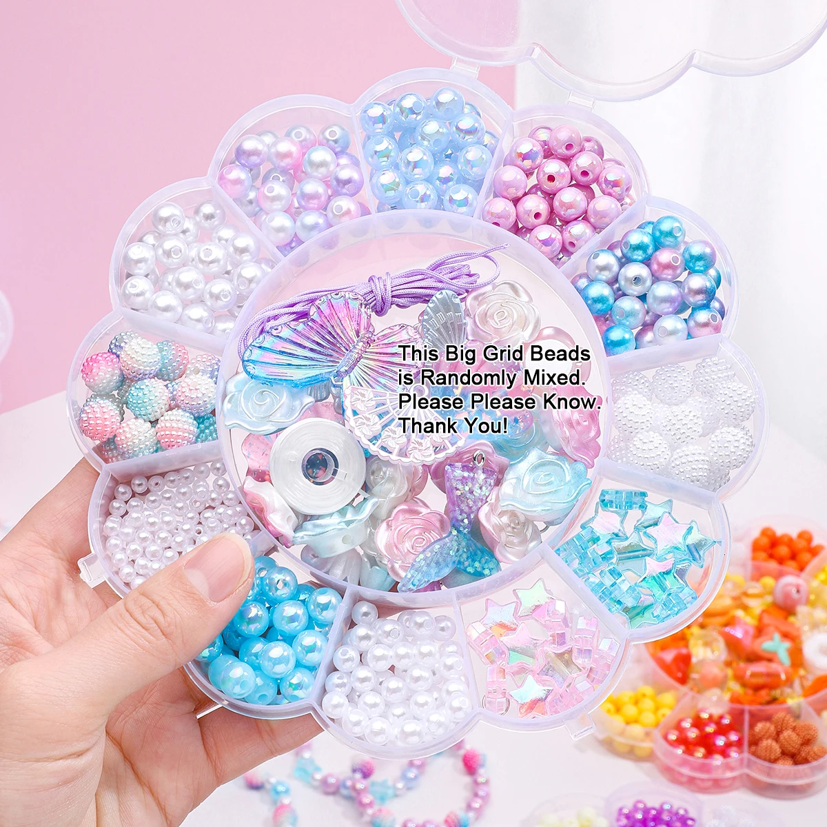 13Grid 0.6-2.6cm Mermaid Color Mixed Acrylic Beads Suitable for Bracelets Necklaces Rings Christmas Gifts Jewelry DIY Making Kit view 6