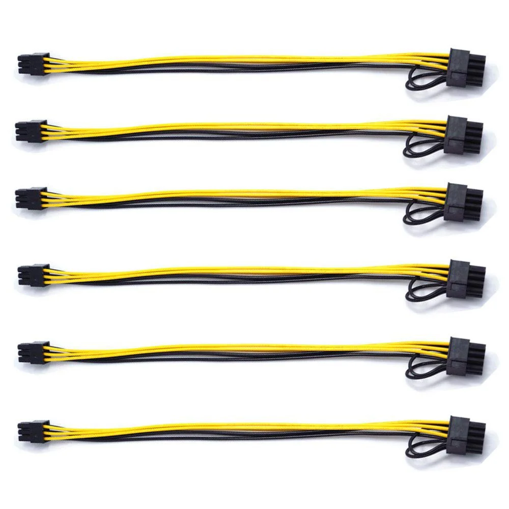 6-Pack PCI-E PCIE 6 Pin Male to 8 Pin (6+2) Male PCI Express Extension Cable, Fit for Graphics Video Card, 20-Inch