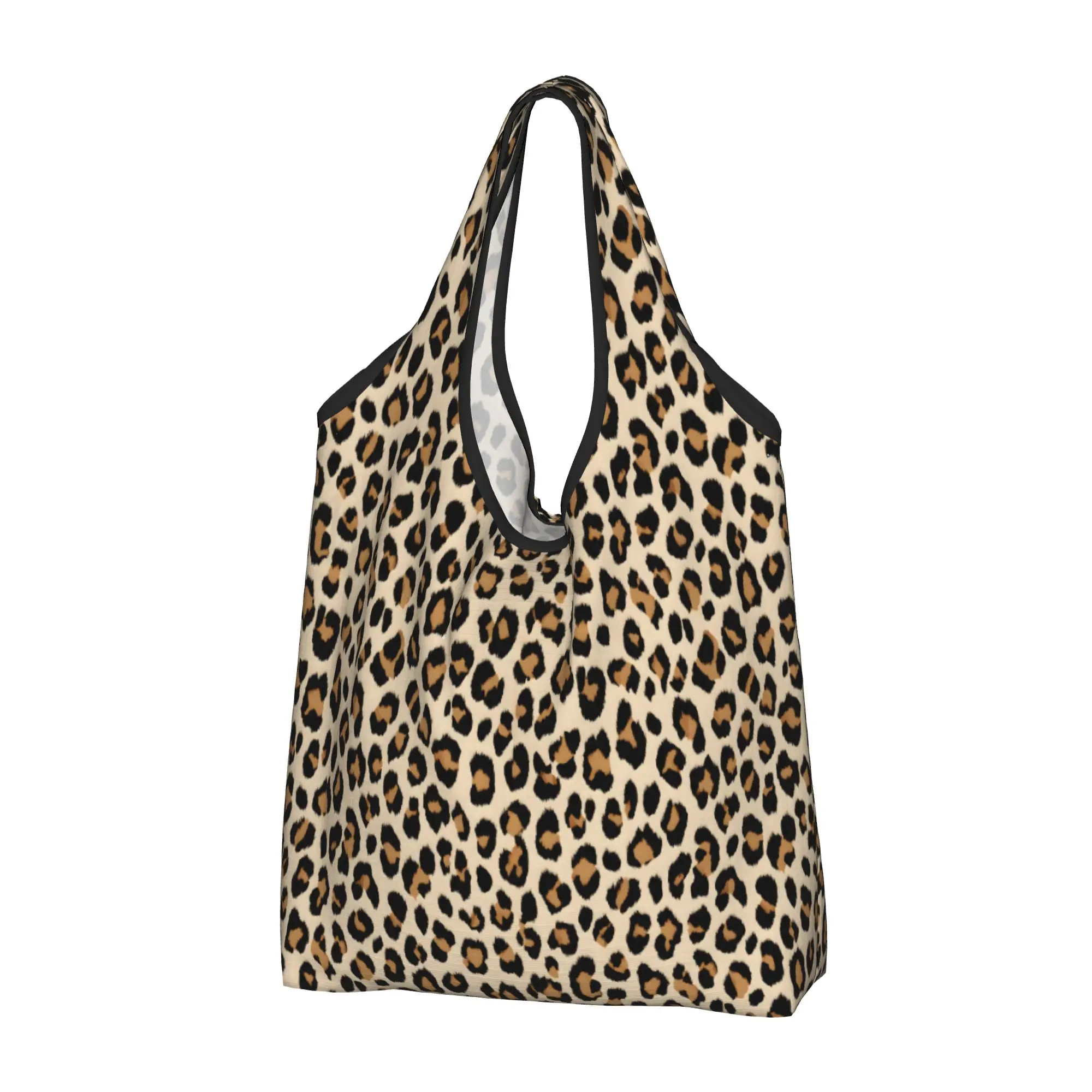 Custom Leopard  Pattern Cheetah Spots Animal Groceries Shopping Bags Shopper Tote Shoulder Bags Large Capacity Portable  Handbag