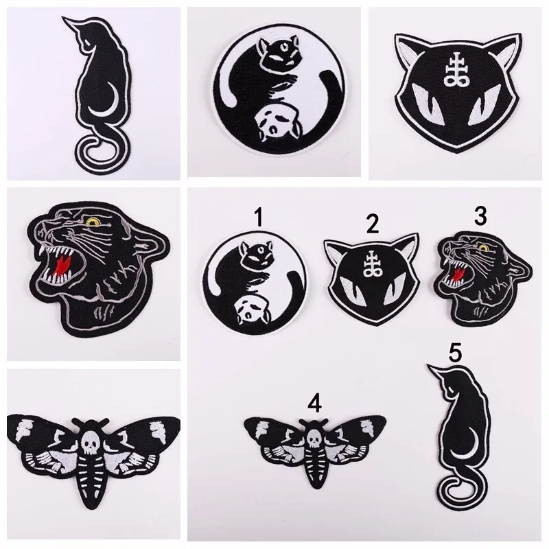 Black animal moth Leopard head Patch otto diagrammi cat Badge ricamato abbigliamento Patch Iron-On fai da te t-shirt per bambini decorativa