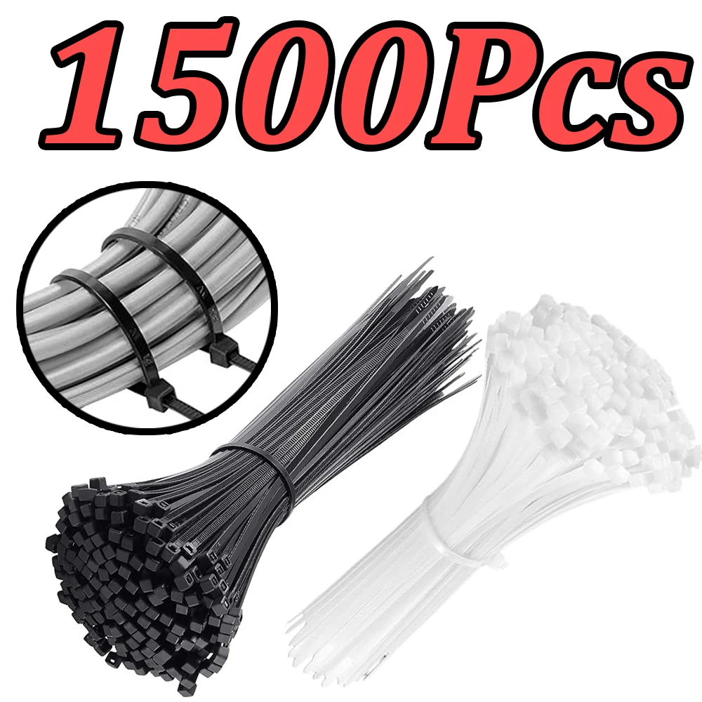 100-1500Pcs Cable Ties Self-locking Plastic Nylon Tie Various Sizes Black White Reusable Fastening Ring Loop Wire Wrap for Home