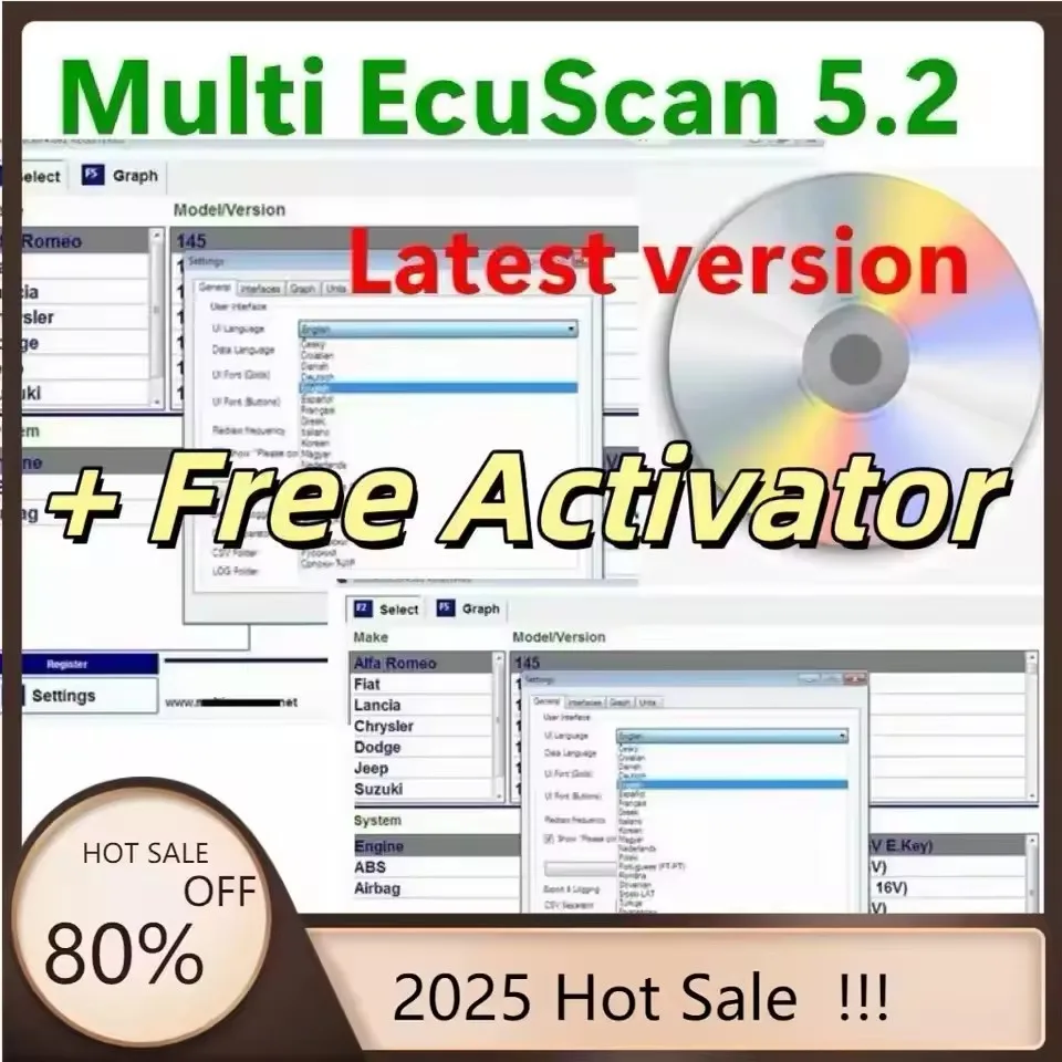 

Newest for Multiecuscan V5.2 Registered Unlimited Keygen for Fiat Scanner Multi Ecu Scan Work for ELM327 OBDII Diagnostic Tool