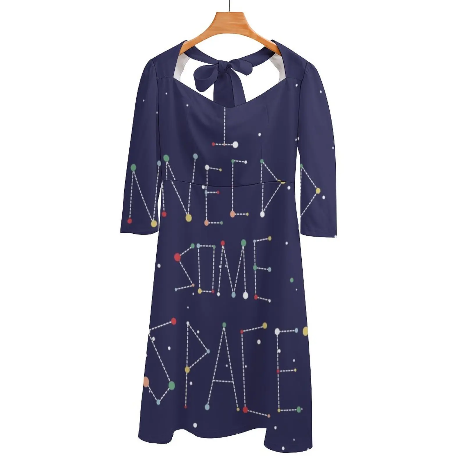 I Need Some Space Back Lacing Backless Dress Square Neck Dress Fashion Design Large Size Loose Dress Space Illustrator Font