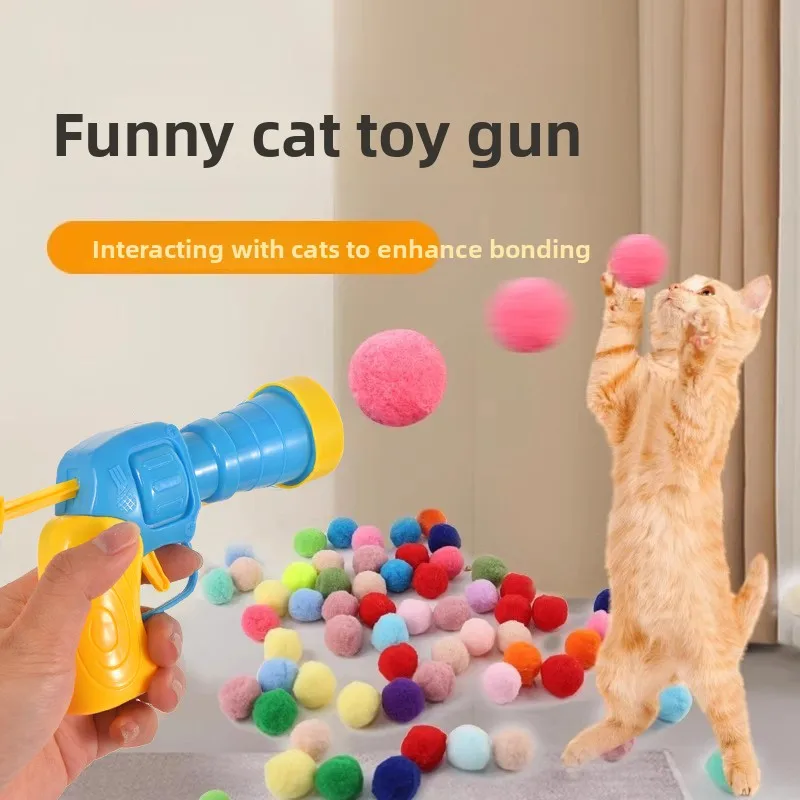 

Cat Toy Interactive High Fun Toy Gun Plush Ball Firing Gun Silent Polyester High Bounce Ball Fun Cat Stick Toys for Cats