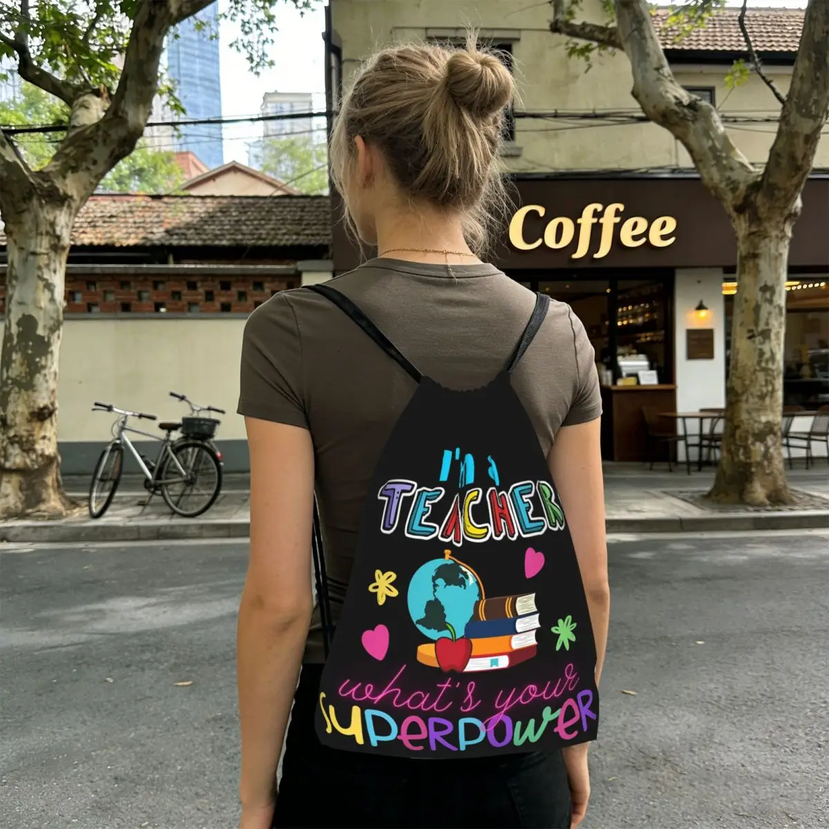 I'm A Teacher What_s Your Superpower Backpacks Casual Drawstring Bundle Pocket Shoes Bag Book Bags for Man Woman School