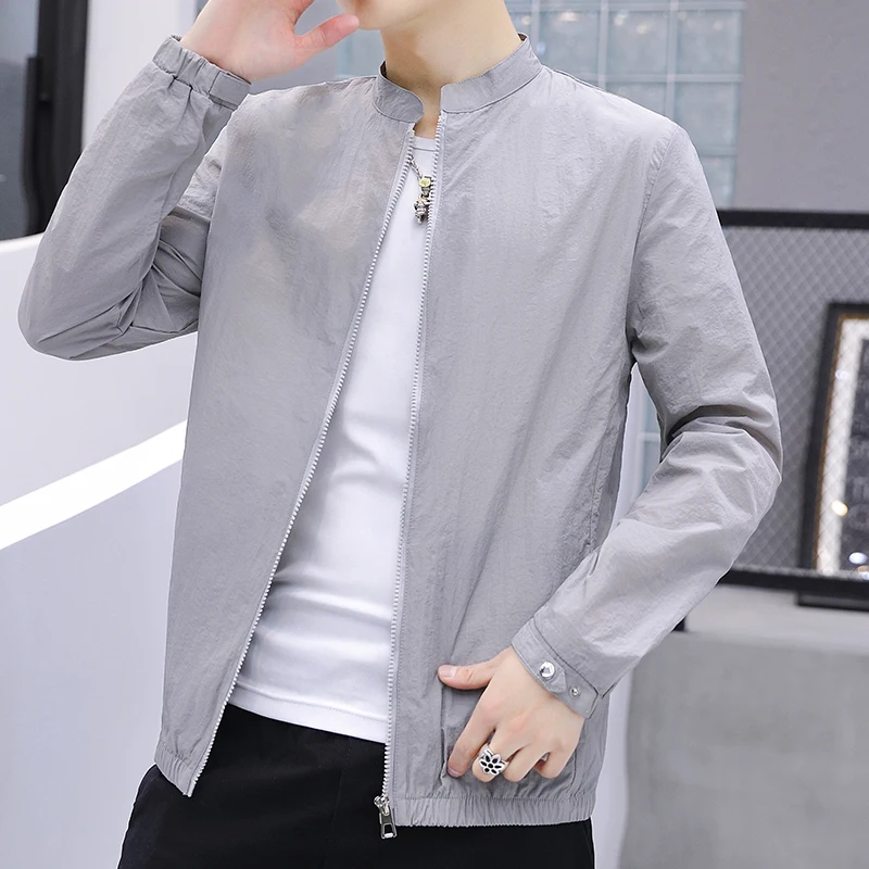 

Летняя мужская легкая дышащая бейсбольная куртка с воротником-стойкой, защита от солнца, верхняя одежда в корейском стиле, молодежное летнее пальто